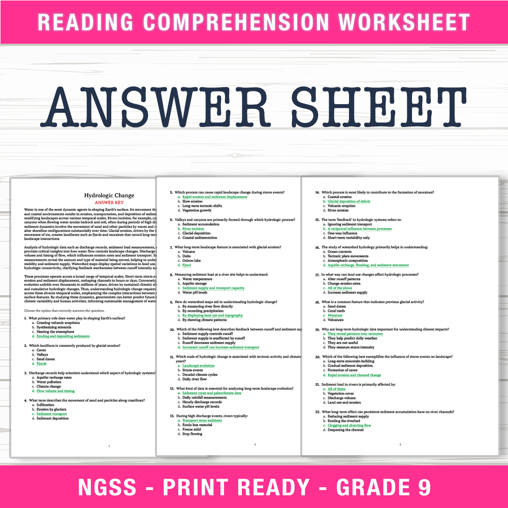 Grade 9 Science worksheet worksheet — Grade 9 Science | Hydrologic Change Worksheet (PDF + Answer Key) — page 2