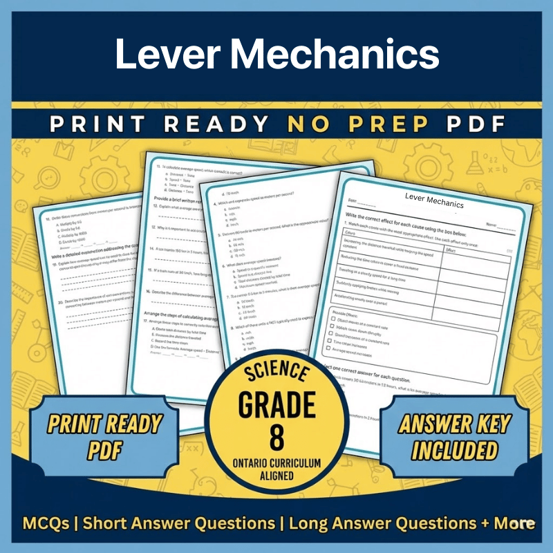 Grade 8 Science | Lever Mechanics Worksheet (Ontario) – Science 1 (PDF)