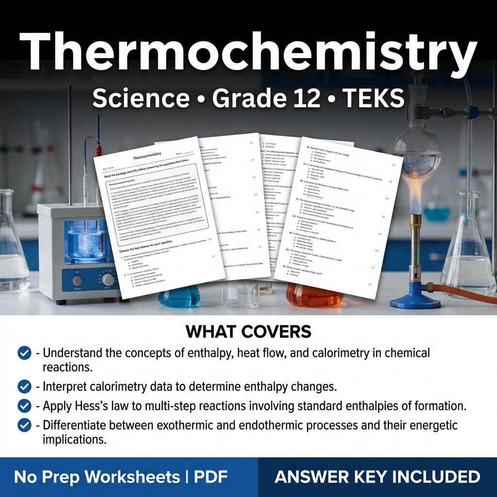 Grade 12 Science Worksheet on Thermochemistry | TEKS Aligned Practice