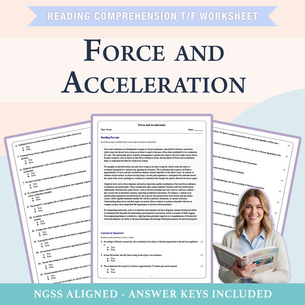 Grade 11 Science reading comprehensions true or false worksheet worksheet — 11th Grade Science | Force and Acceleration Wo…