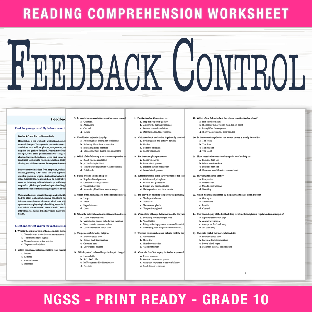 Grade 10 Science worksheet worksheet — Grade 10 Science | Feedback Control Worksheet (PDF + Answer Key) — page 1