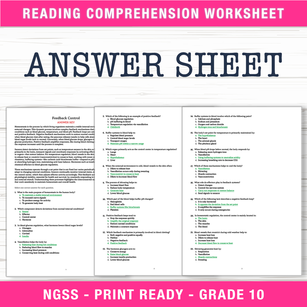 Grade 10 Science worksheet worksheet — Grade 10 Science | Feedback Control Worksheet (PDF + Answer Key) — page 2