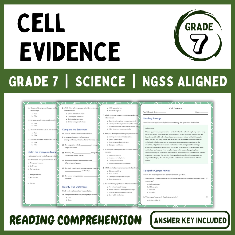 7th Grade Science | Cell Evidence Worksheet (NGSS Practice + Answer Key)