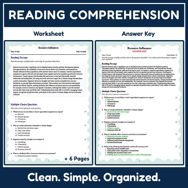 Grade 11 Science reading worksheets worksheet — Grade 11 Science | Resource Influences Reading Worksheet (PDF + Answer Key…