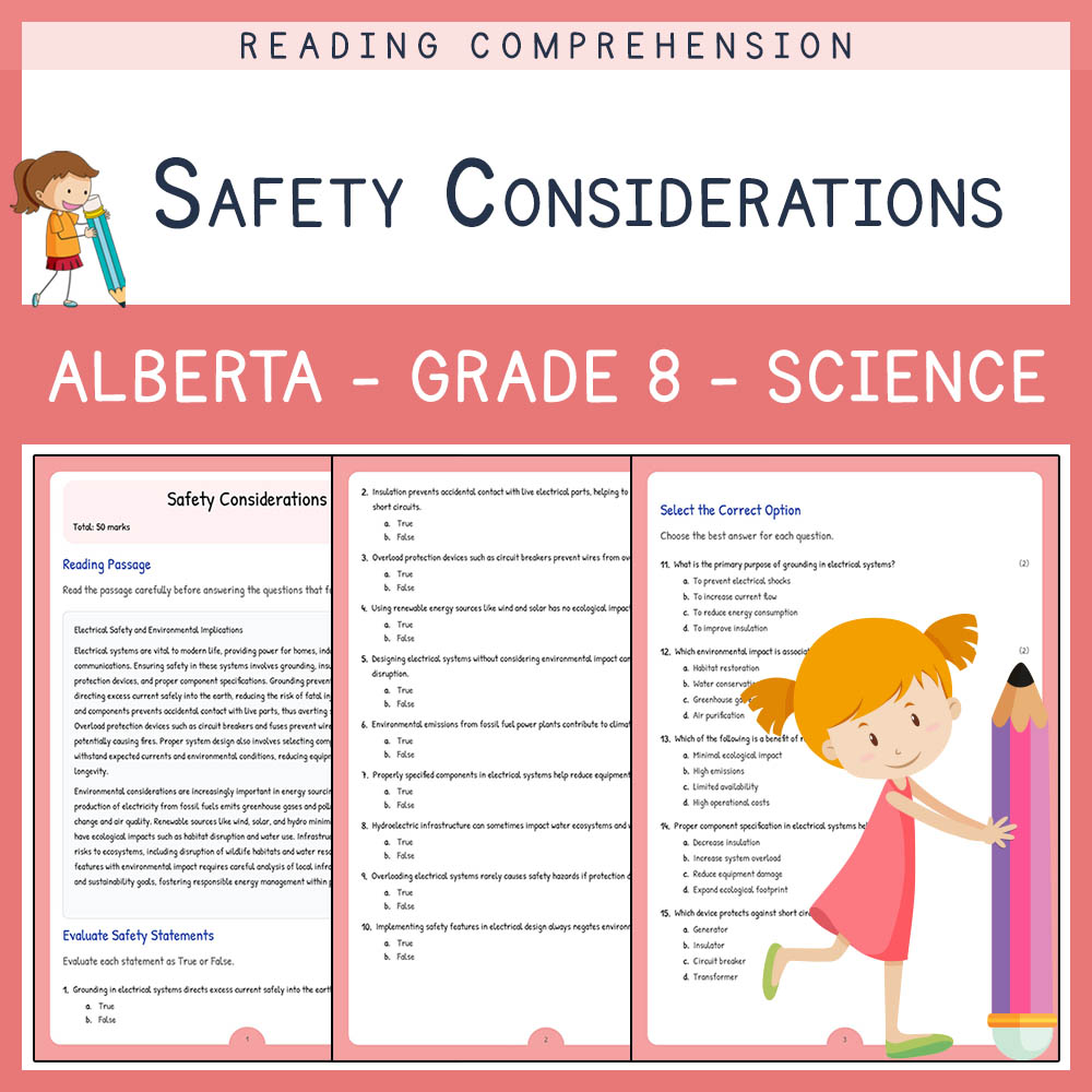 Grade 8 Science worksheet elena worksheet — Grade 8 Science | Safety Considerations Worksheet | Alberta Standards — page 1