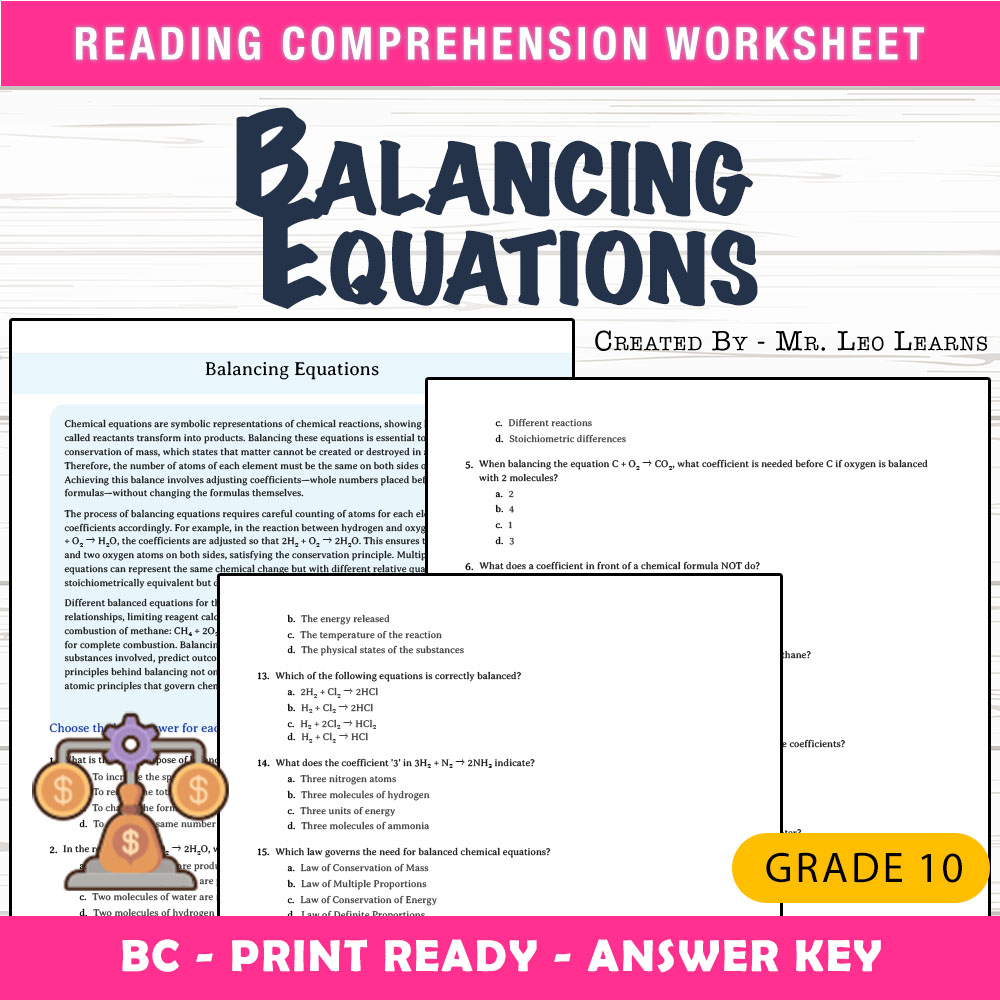 Grade 10 Science worksheet mcq paper worksheet — Grade 10 Science — Worksheet MCQ Paper for Mastering Balancing Equations…