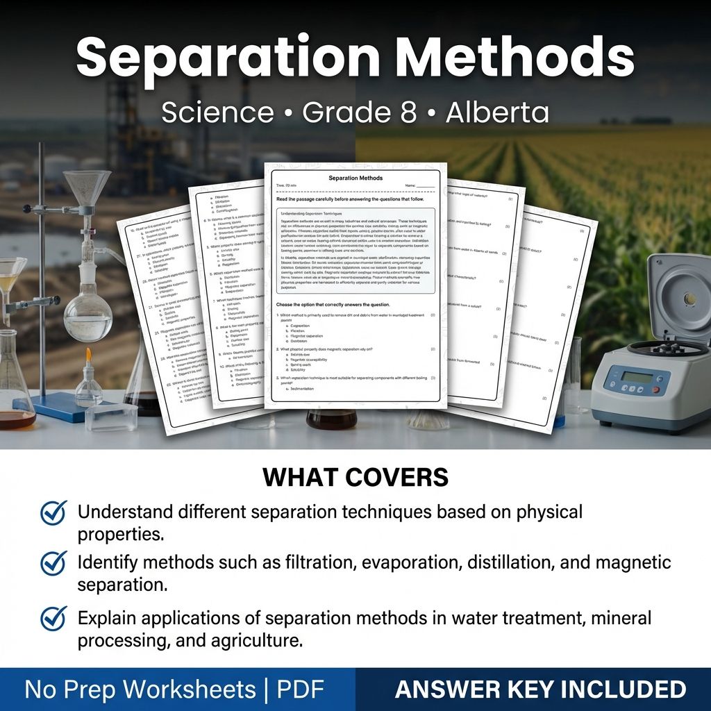 Separation Methods Worksheet for Grade 8 Science | Alberta Standards
