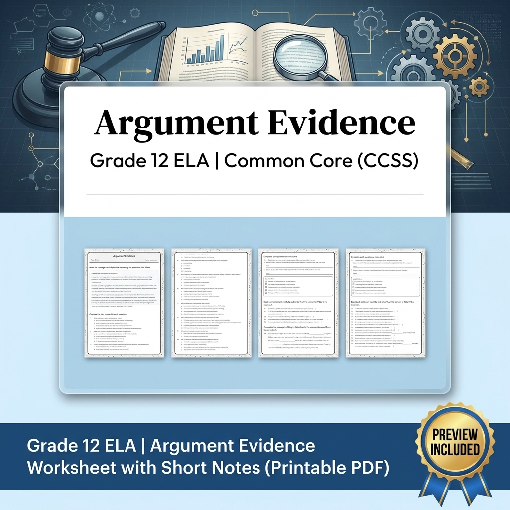 Grade 12 ELA Evidence-Based Reading & Writing Full-Year Bundle (CCSS) — included worksheet 34