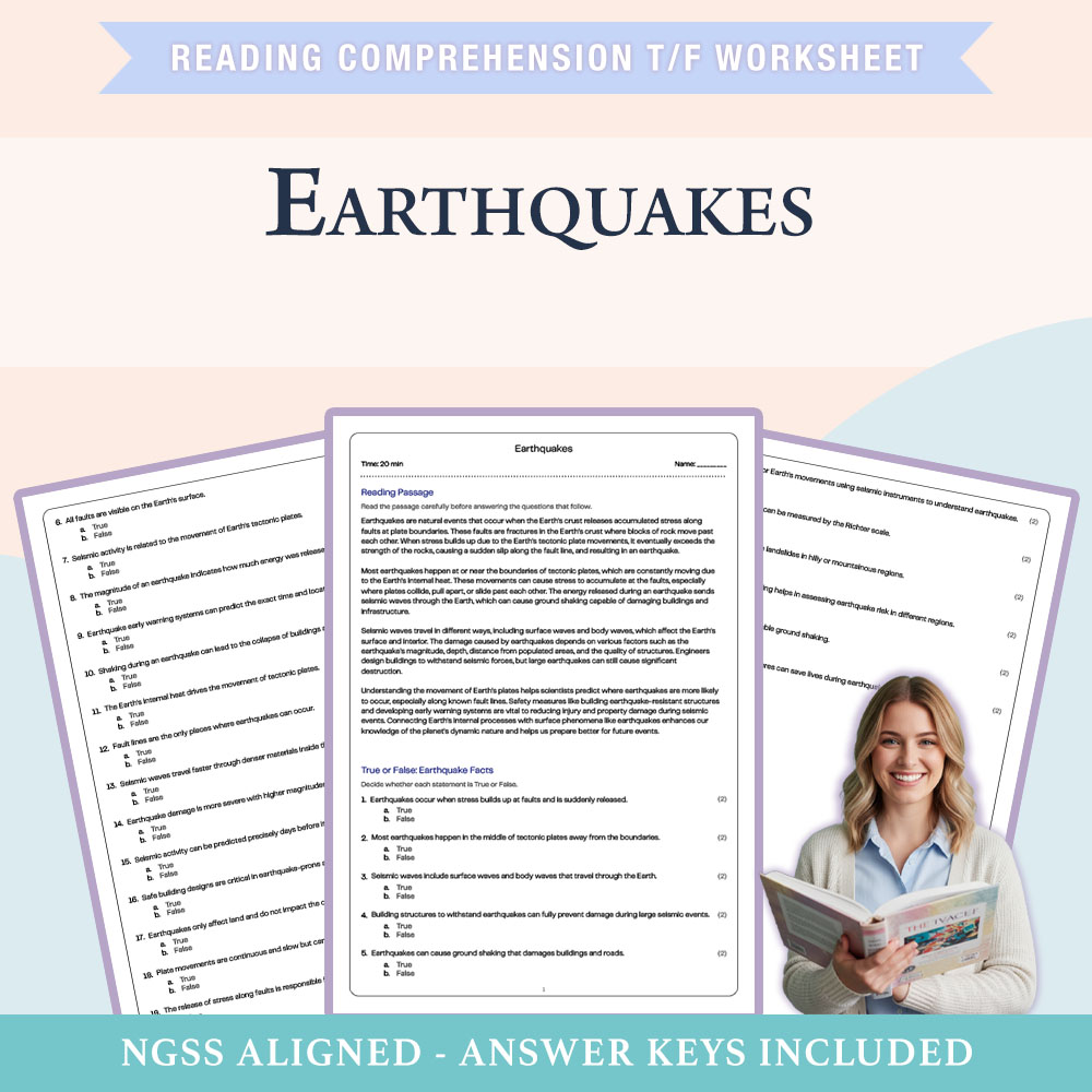 Science reading comprehensions true or false worksheet worksheet — 6th Grade Science | Earthquakes True/False Worksheet (P…