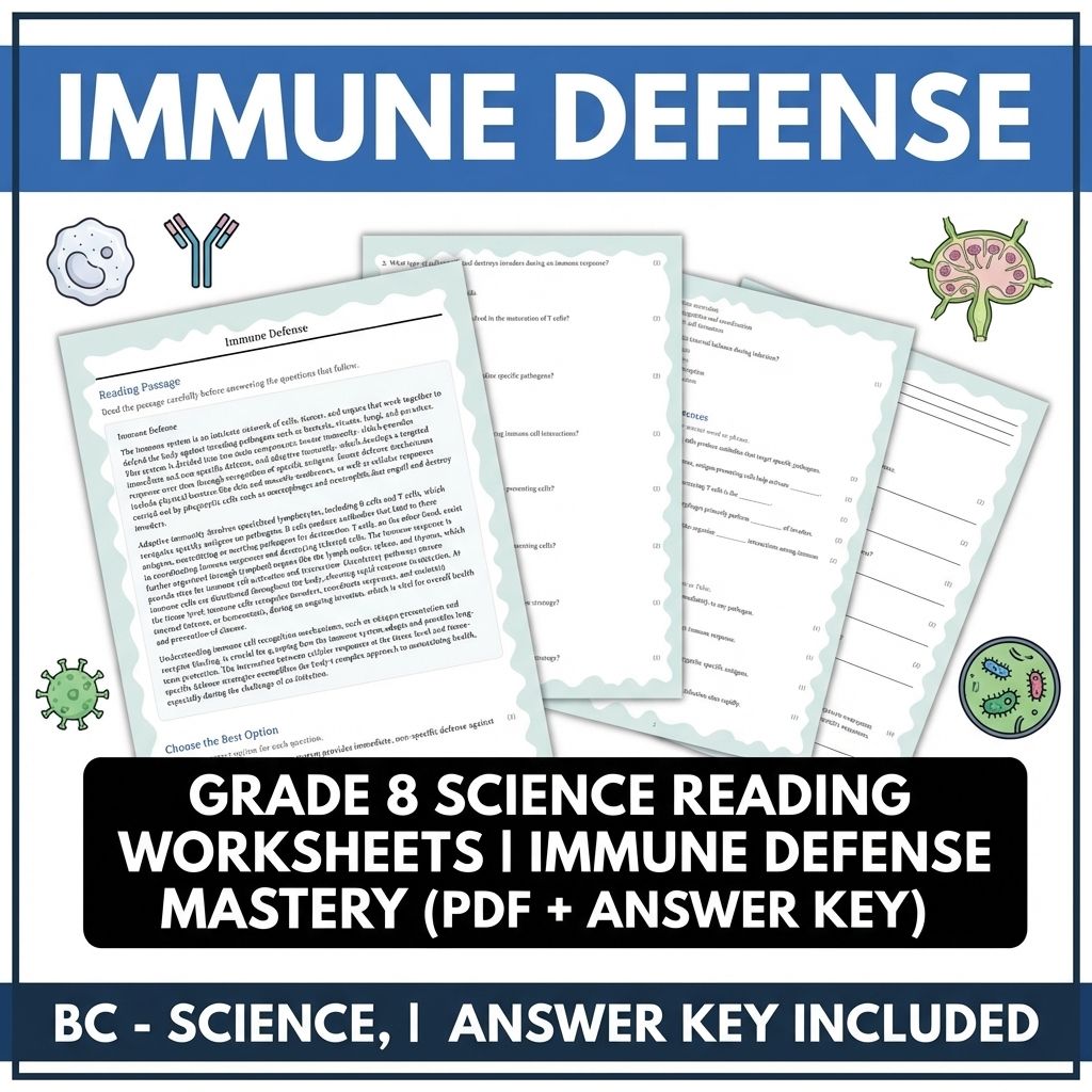Grade 8 Science Reading Worksheets | Immune Defense Mastery (PDF + Answer Key)