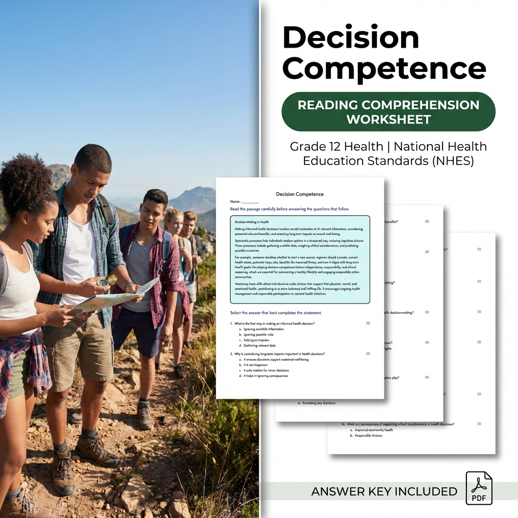 Decision Competence Health Worksheet | NHES Aligned Grade 12 Health