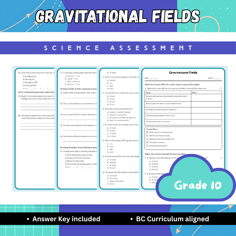 Grade 10 Science – Gravitational Fields Worksheet (PDF) | BC Standards