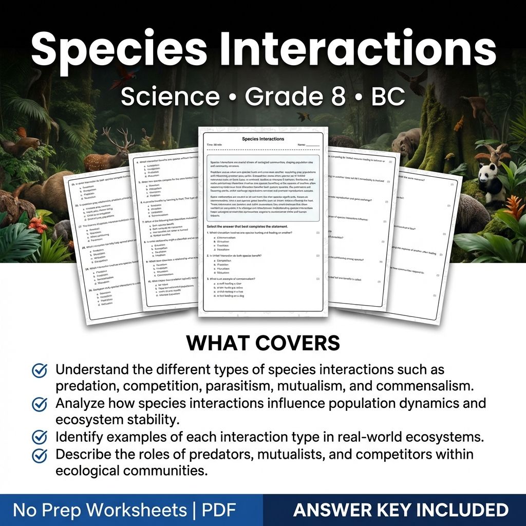Grade 8 Science Worksheet | Species Interactions –  PDF & Answer Key
