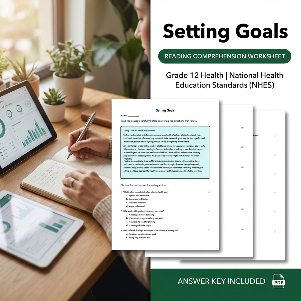 Setting Goals Worksheet | NHES Health Assessment Grade 12