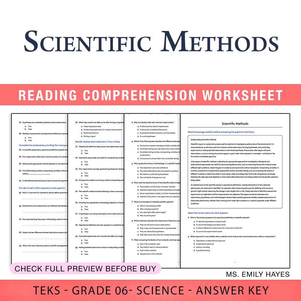 Grade 6 Science worksheet worksheet — 6th Grade Science | Scientific Methods Worksheet (PDF+ Answer Key) — page 1