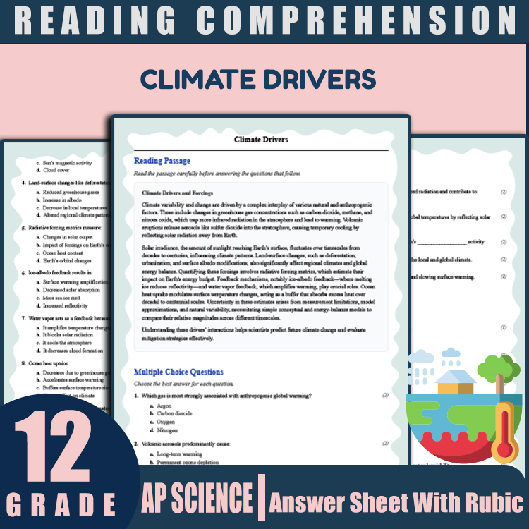 Grade 12 Science reading worksheets worksheet — 12th Grade Science | Climate Drivers Reading Worksheet (PDF + Answer Key)…