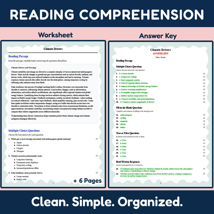 Grade 12 Science reading worksheets worksheet — 12th Grade Science | Climate Drivers Reading Worksheet (PDF + Answer Key)…