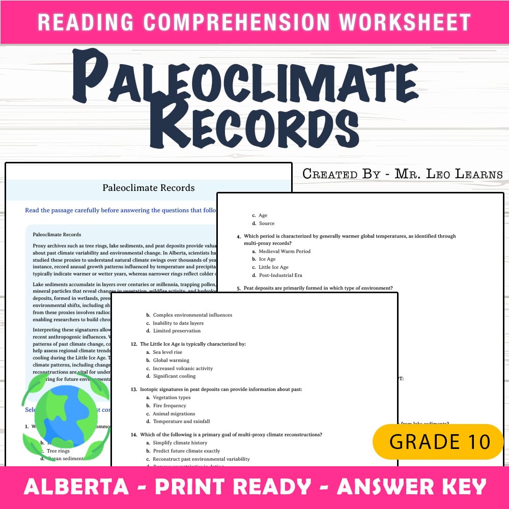 Grade 10 Science worksheet mcq paper worksheet — Grade 10 Science — Paleoclimate Records Worksheet MCQ Paper — page 1
