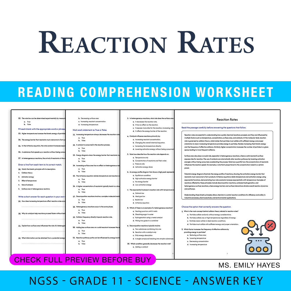 Grade 11 Science — worksheet — 11th Grade Science | Reaction Rates Worksheet (PDF+ Answer Key) — page 1