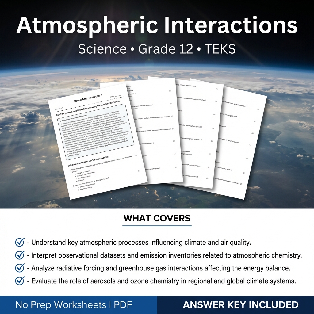 Atmospheric Interactions Worksheet for Grade 12 Science TEKS