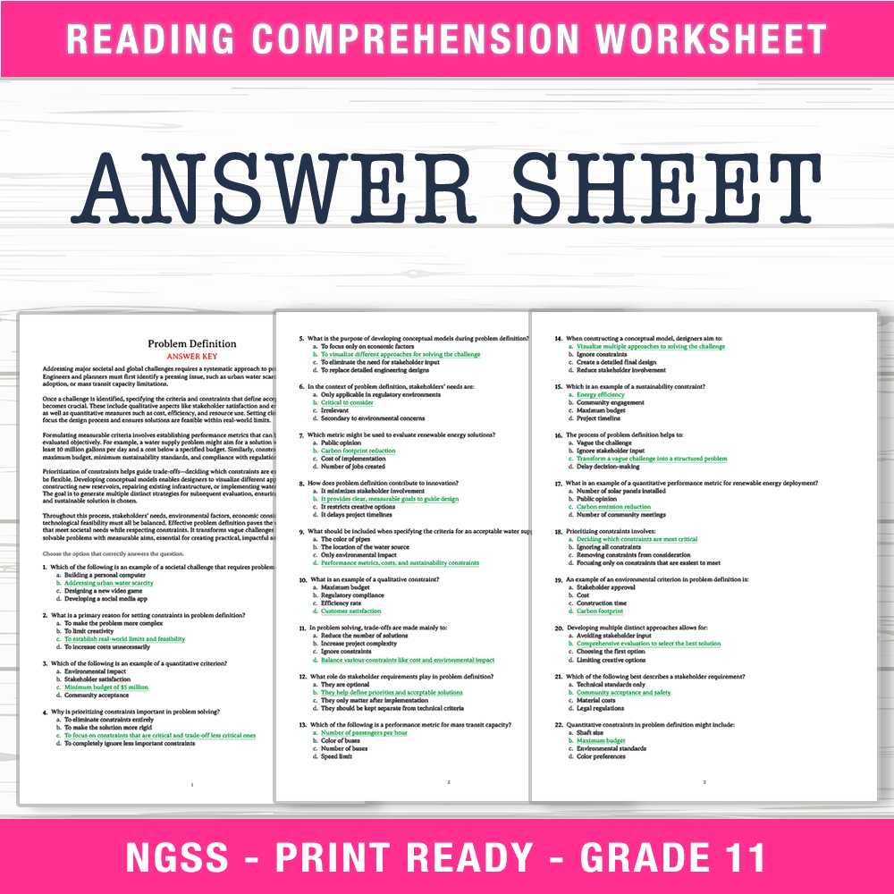 Grade 11 Science worksheet worksheet — Grade 11 Science | Problem Definition Worksheet (PDF + Answer Key) — page 2