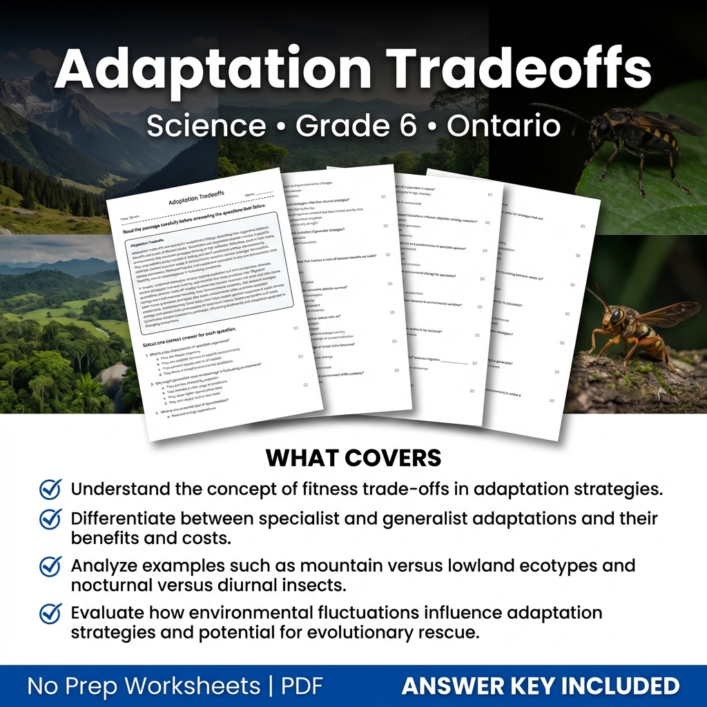 Adaptation Tradeoffs Worksheet | Ontario Grade 6 Science Practice