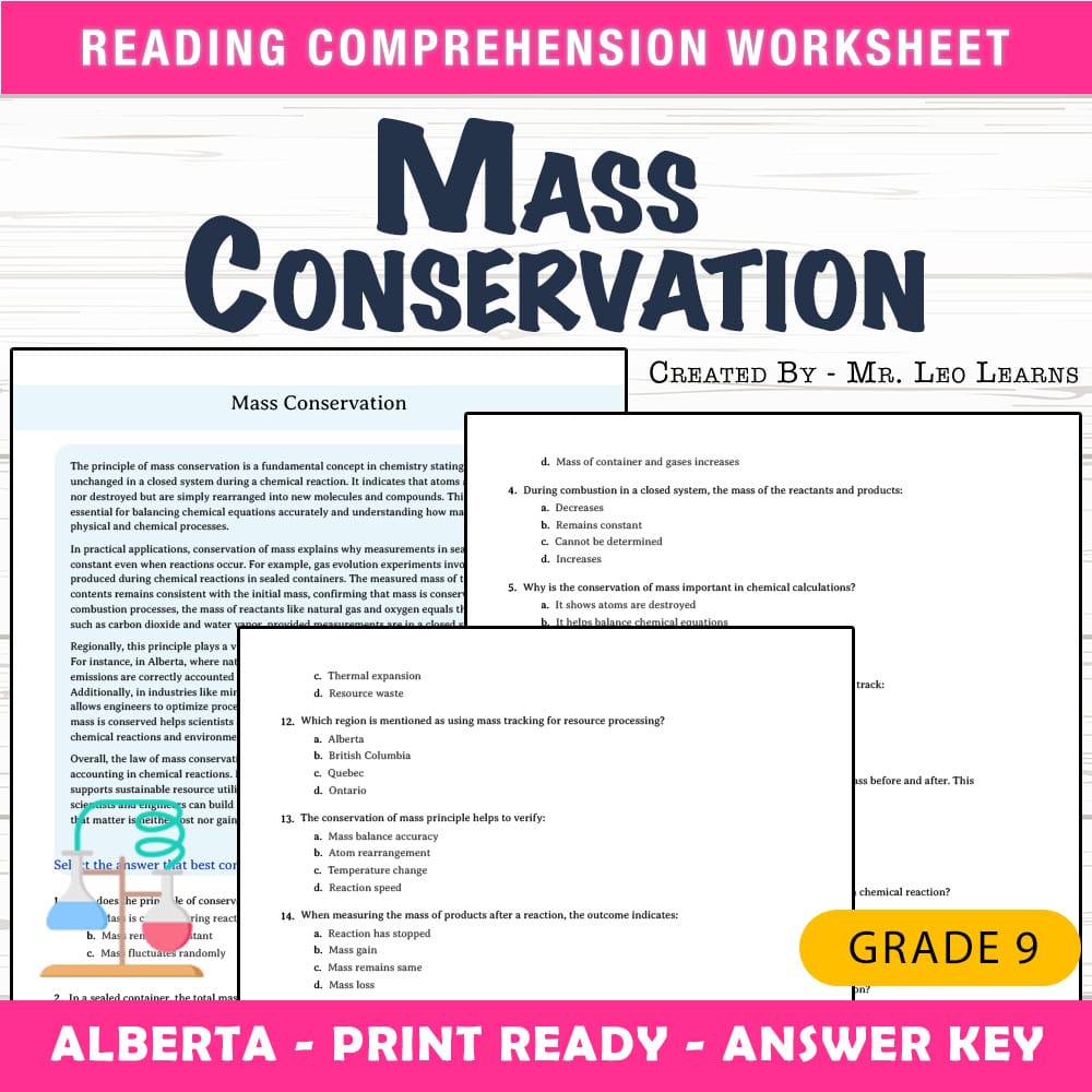 Grade 9 Science worksheet mcq paper worksheet — Grade 9 Science — Worksheet MCQ Paper for Mastering Mass Conservation — pa…