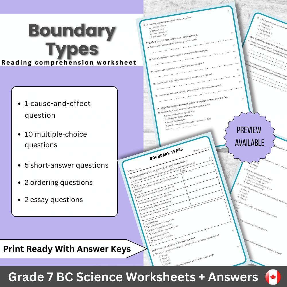 Grade 7 Science science 1 worksheet — Grade 7 Science | Boundary Types Worksheet + Answer Key (PDF)