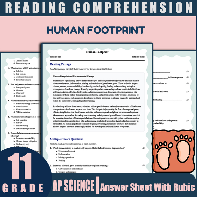 Grade 11 Science reading worksheets worksheet — 11th Grade Science | Human Footprint Reading Worksheet (PDF + Answer Key)…