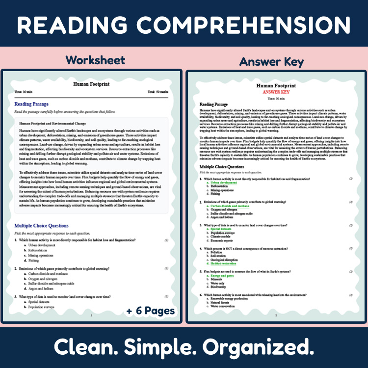 Grade 11 Science reading worksheets worksheet — 11th Grade Science | Human Footprint Reading Worksheet (PDF + Answer Key)…