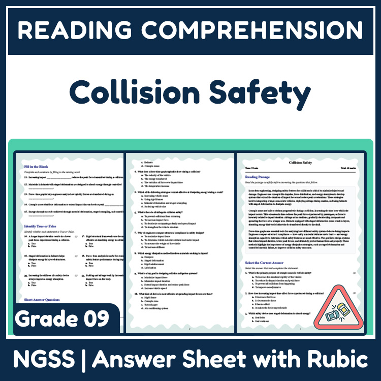 Grade 9 Science reading worksheets worksheet — 9th Grade Science | Collision Safety Reading Worksheet with Answer Key (PDF…