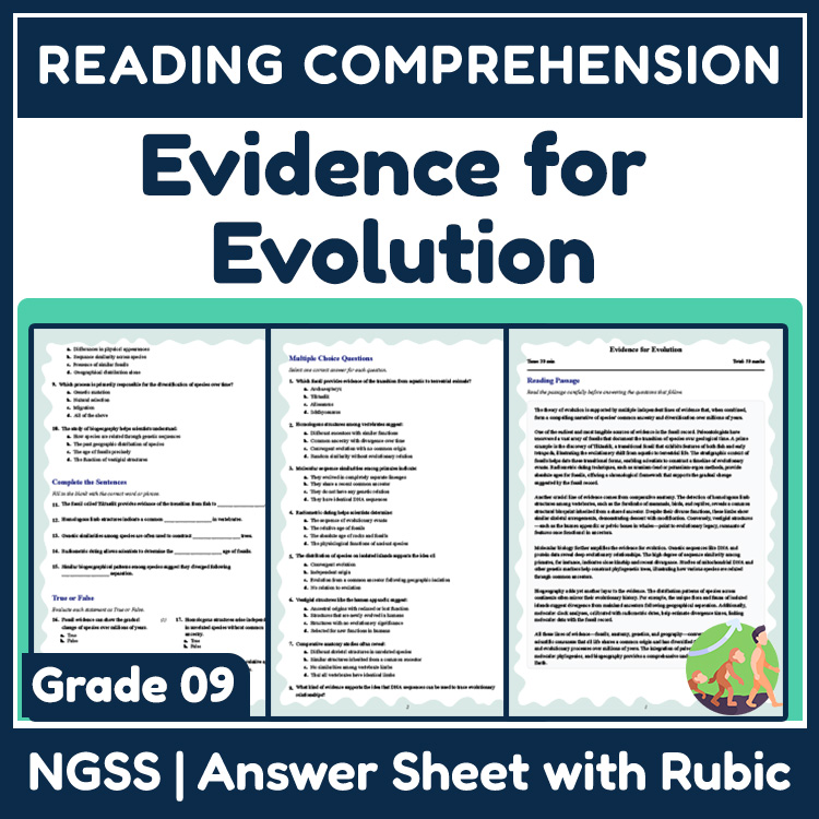 Grade 9 Science reading worksheets worksheet — Grade 9 Science | Evidence for Evolution Reading Worksheet (PDF + Answer Ke…