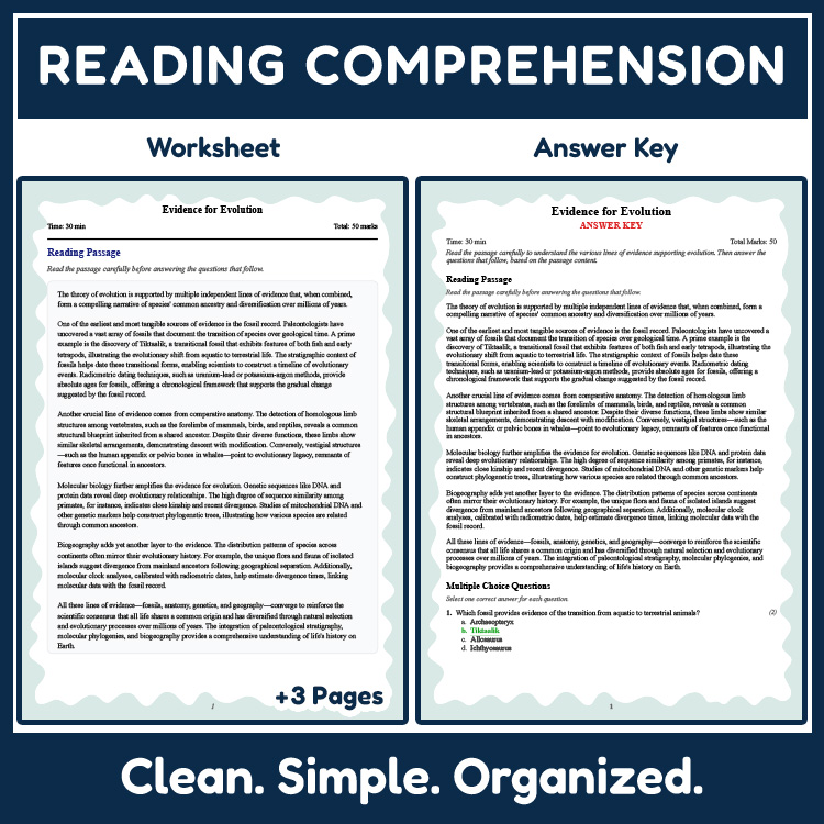Grade 9 Science reading worksheets worksheet — Grade 9 Science | Evidence for Evolution Reading Worksheet (PDF + Answer Ke…