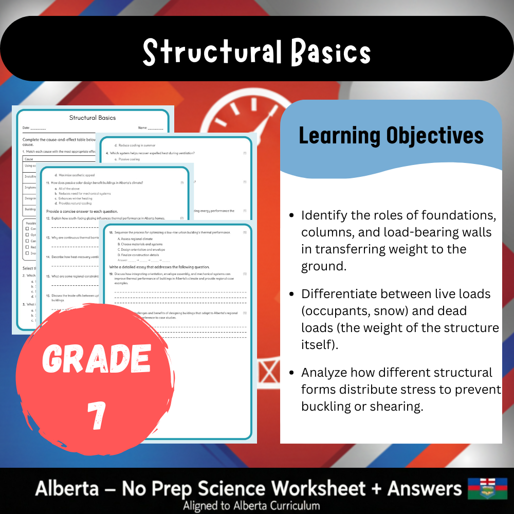 Grade 7 Science | Structural Basics Worksheet (PDF) – Alberta Standards