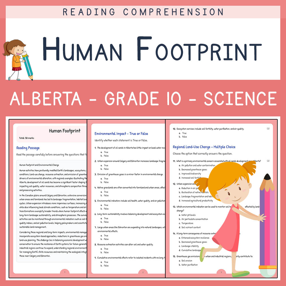 Grade 10 Science worksheet elena worksheet — Grade 10 Science | Human Footprint Worksheet | Alberta Standards — page 1