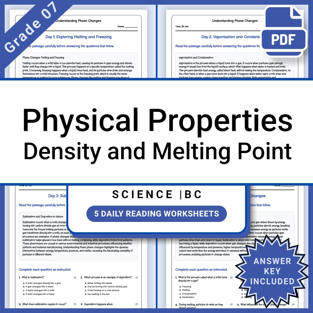 Grade 7 Science Lesson Group Bundle | States, Reactions & Properties — included worksheet 7