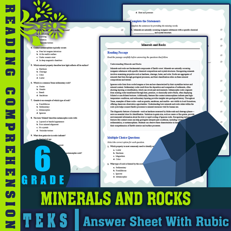 Grade 6 Science reading worksheets worksheet — 6th Grade Science | Minerals and Rocks Reading Worksheets (PDF & Answer Key…