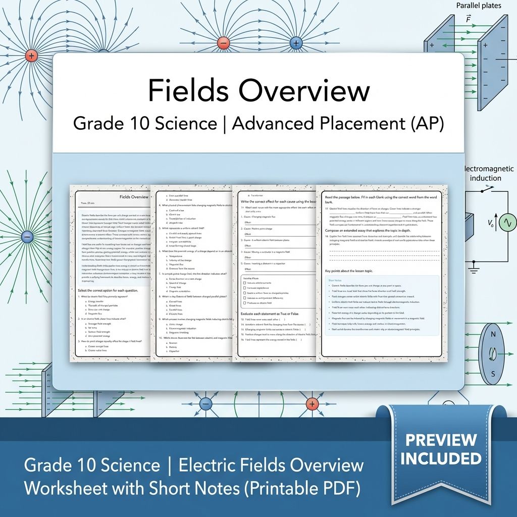 Grade 10 Science | Electric Fields Overview Worksheet with Short Notes (PDF)