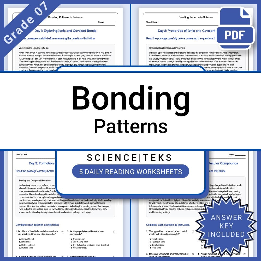 Grade 7 Science Lesson Group: TEKS-Aligned Daily Reading Worksheets — included worksheet 10
