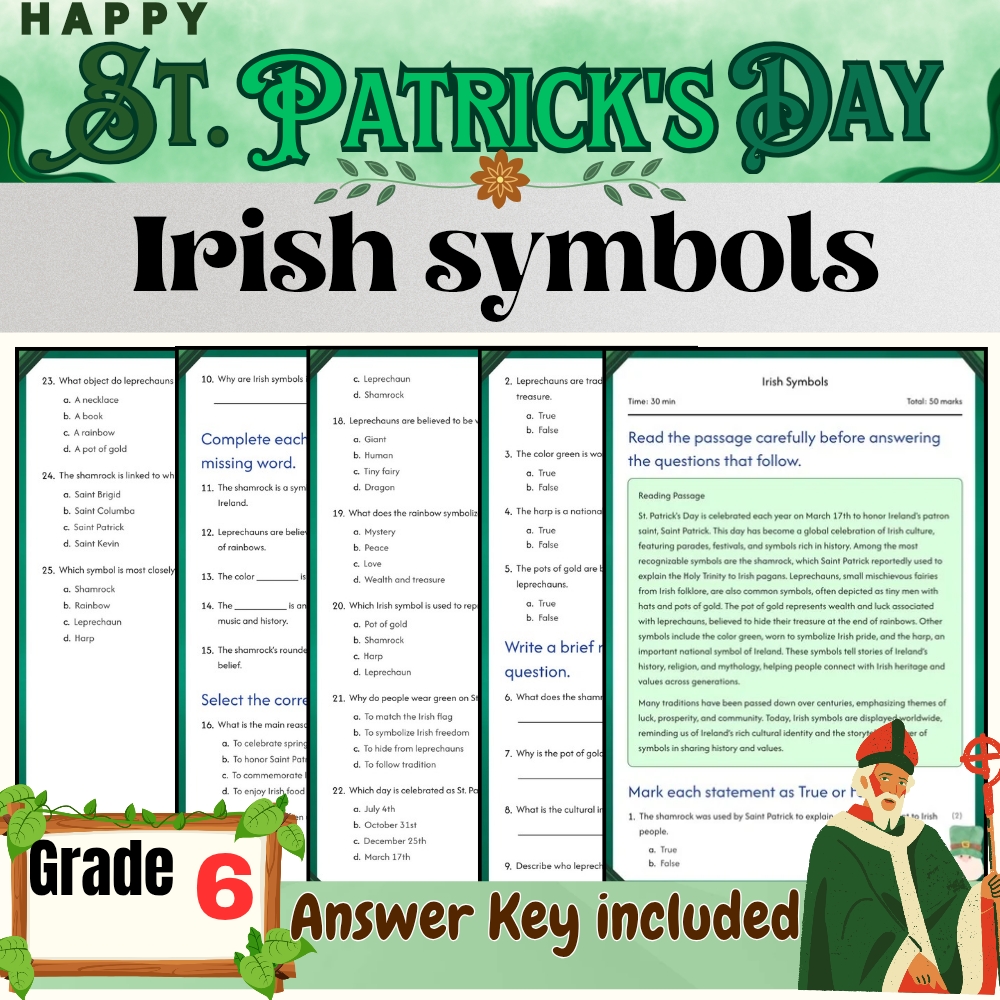 Grade 6 Seasonal – St. Patrick's Day Worksheets Bundle (Answer Key Included) — included worksheet 5