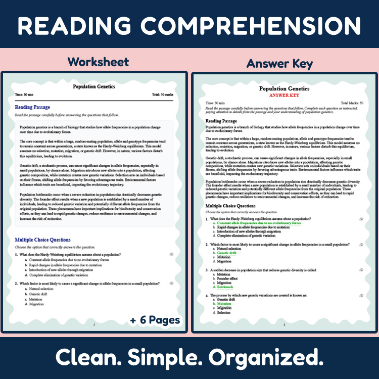 Grade 9 Science reading worksheets worksheet — 9th Grade Science | Population Genetics Reading Worksheet & Answer Key (PDF…