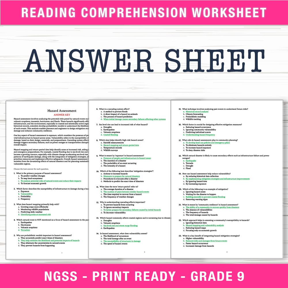Grade 9 Science worksheet worksheet — Grade 9 Science | Hazard Assessment Worksheet (PDF + Answer Key) — page 2