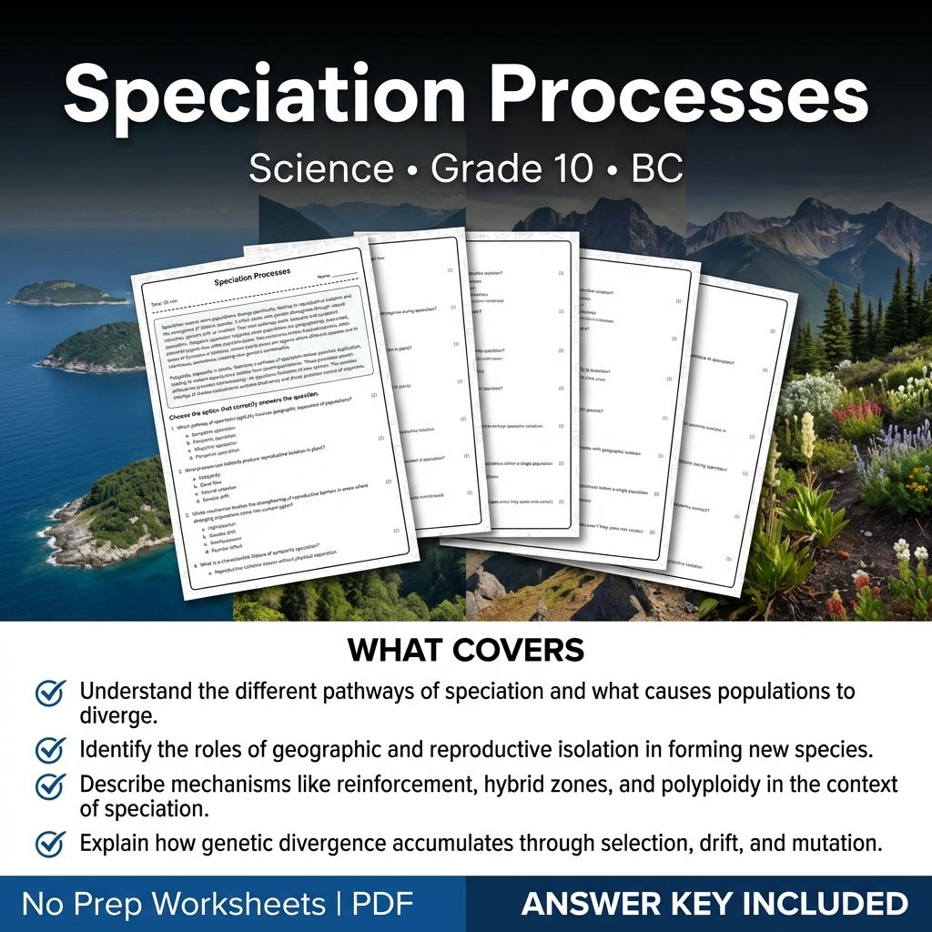 Grade 10 Science | Speciation Processes Worksheet & Answer Key (Printable PDF)