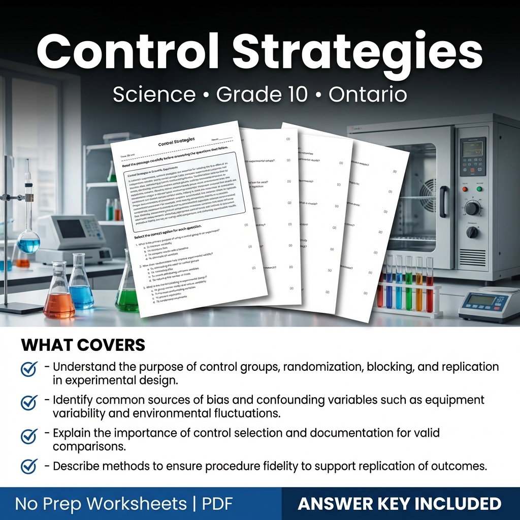 Control Strategies Worksheet for Grade 10 Science – Ontario Standards