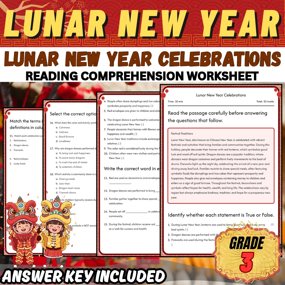 Grade 3 | Lunar New Year Celebrations Worksheet for Mastery | PDF + Answer Key