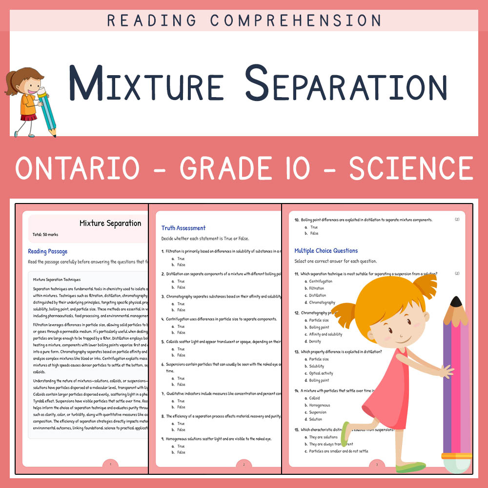 Grade 10 Science worksheet elena worksheet — Grade 10 Science | Mixture Separation Worksheet Elena | Ontario Standard — pa…