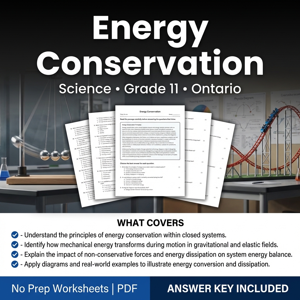 Grade 11 Science Worksheet on Energy Conservation – PDF with Answer Key