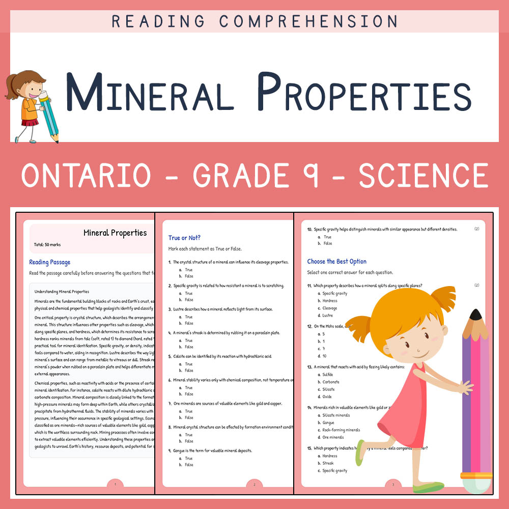 Grade 9 Science worksheet elena worksheet — Grade 9 Science | Mineral Properties Worksheet Elena | Ontario Standards — page 1