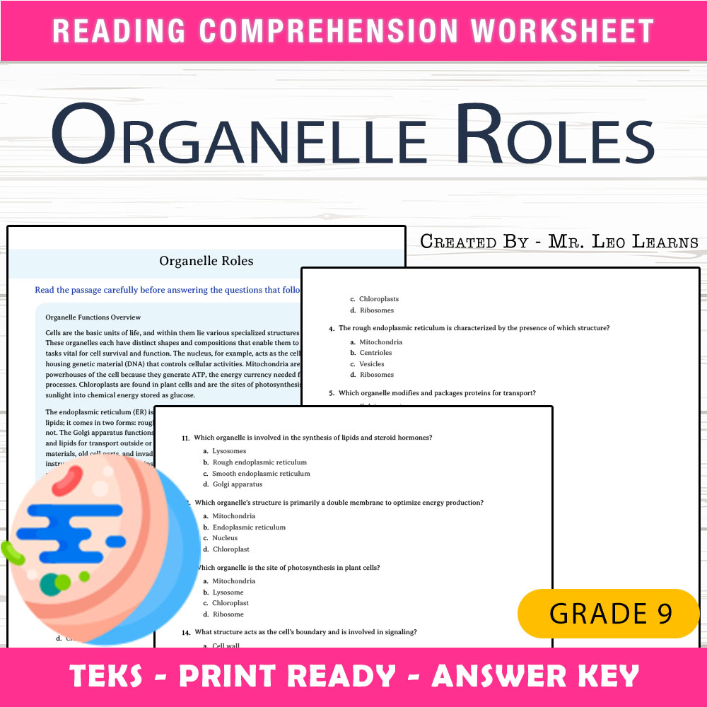 Grade 9 Science worksheet worksheet — Grade 9 Science — Organelle Roles Worksheet for Mastery | PDF + Answer Key — page 1