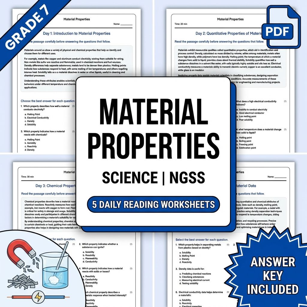 7th Grade Science | Material Properties Worksheet(PDF + Answer Key)